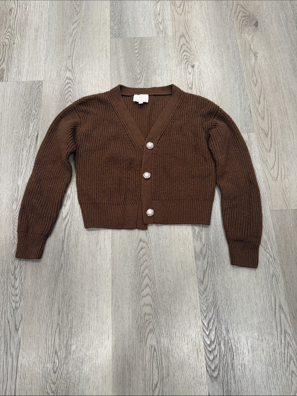 cinq a sept Brown V-Neck Cardigan with Decorative Buttons
